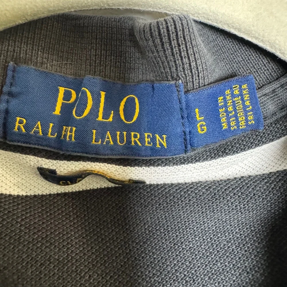 Polo Ralph Lauren Mens Large Black White Striped Classic Fit Short Sleeve Polo